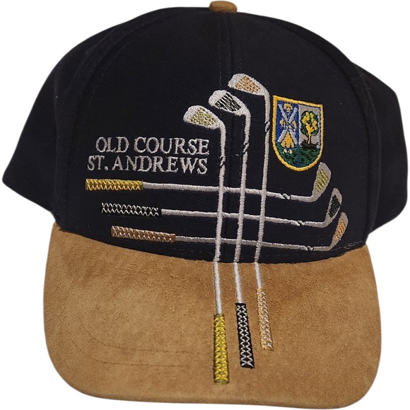 Old Course St Andrews Golf Embroidered Black Suede Baseball Cap Hat Strapback - Picture 1 of 4